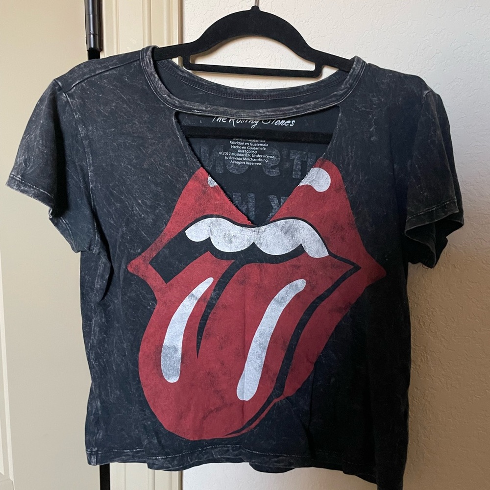 Black Graphic Tee with Red and White Design